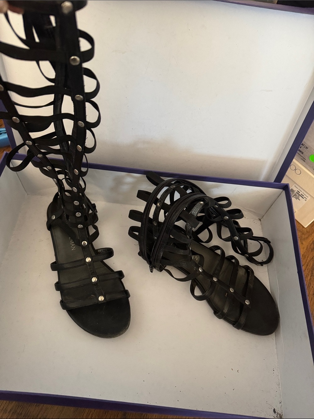 Black Strappy Gladiator Sandals with Stud Detail
